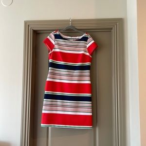 Navy, green, orange pink strips